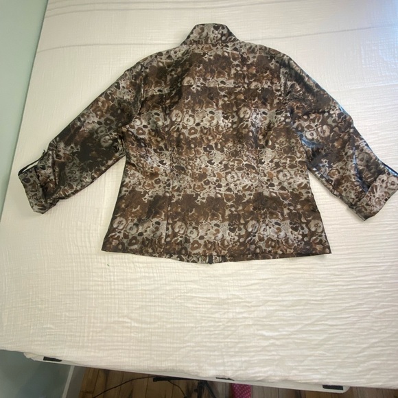 Tribal Brown Artsy Fall Zip Up Lightweight 3/4 Sleeves Jacket Blazer Size 16 - Picture 10 of 16